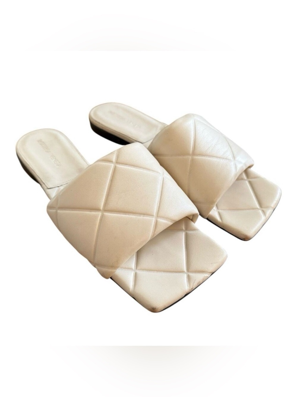Bottega Veneta Padded Ivory Quilted Leather Flat Slide Sandals Sz EU 40